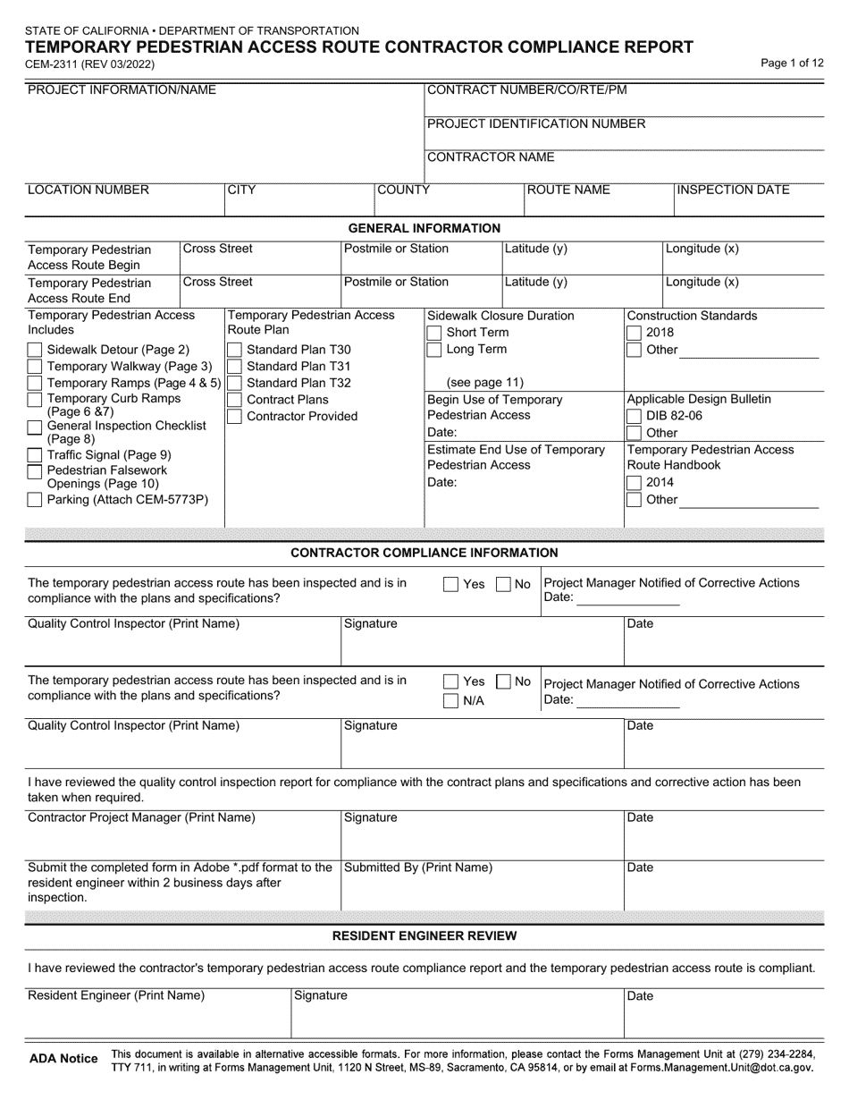 Form CEM-2311 Download Fillable PDF or Fill Online Temporary Pedestrian ...