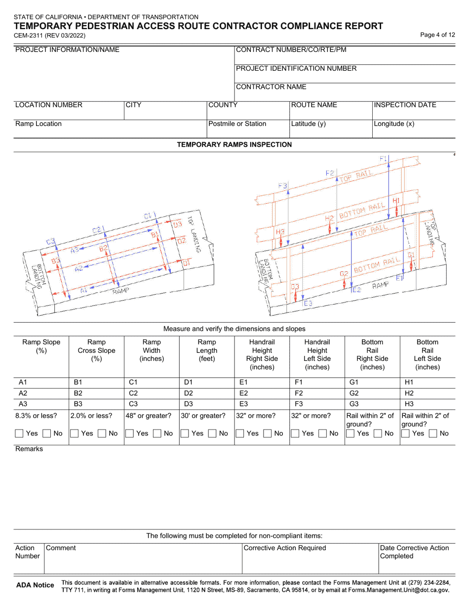 Form CEM-2311 Temporary Pedestrian Access Route Contractor Compliance Report - California, Page 4