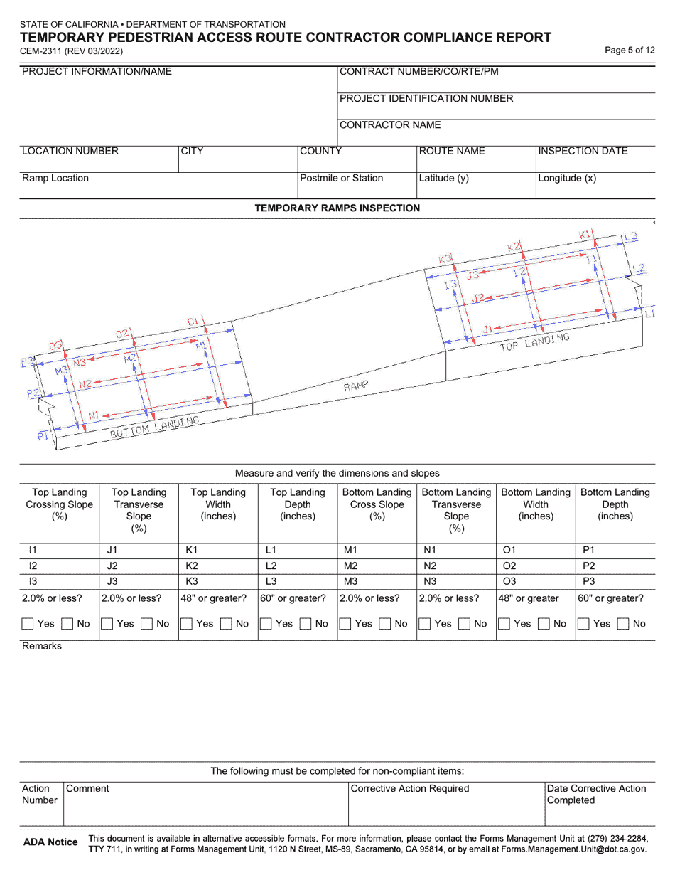 Form CEM-2311 Temporary Pedestrian Access Route Contractor Compliance Report - California, Page 5