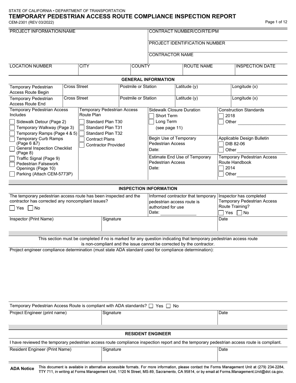 Form CEM-2301 Download Fillable PDF or Fill Online Temporary Pedestrian ...