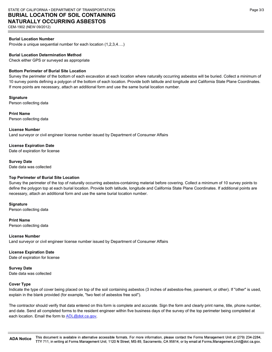Form CEM-1902 Burial Location of Soil Containing Naturally Occurring Asbestos - California, Page 3