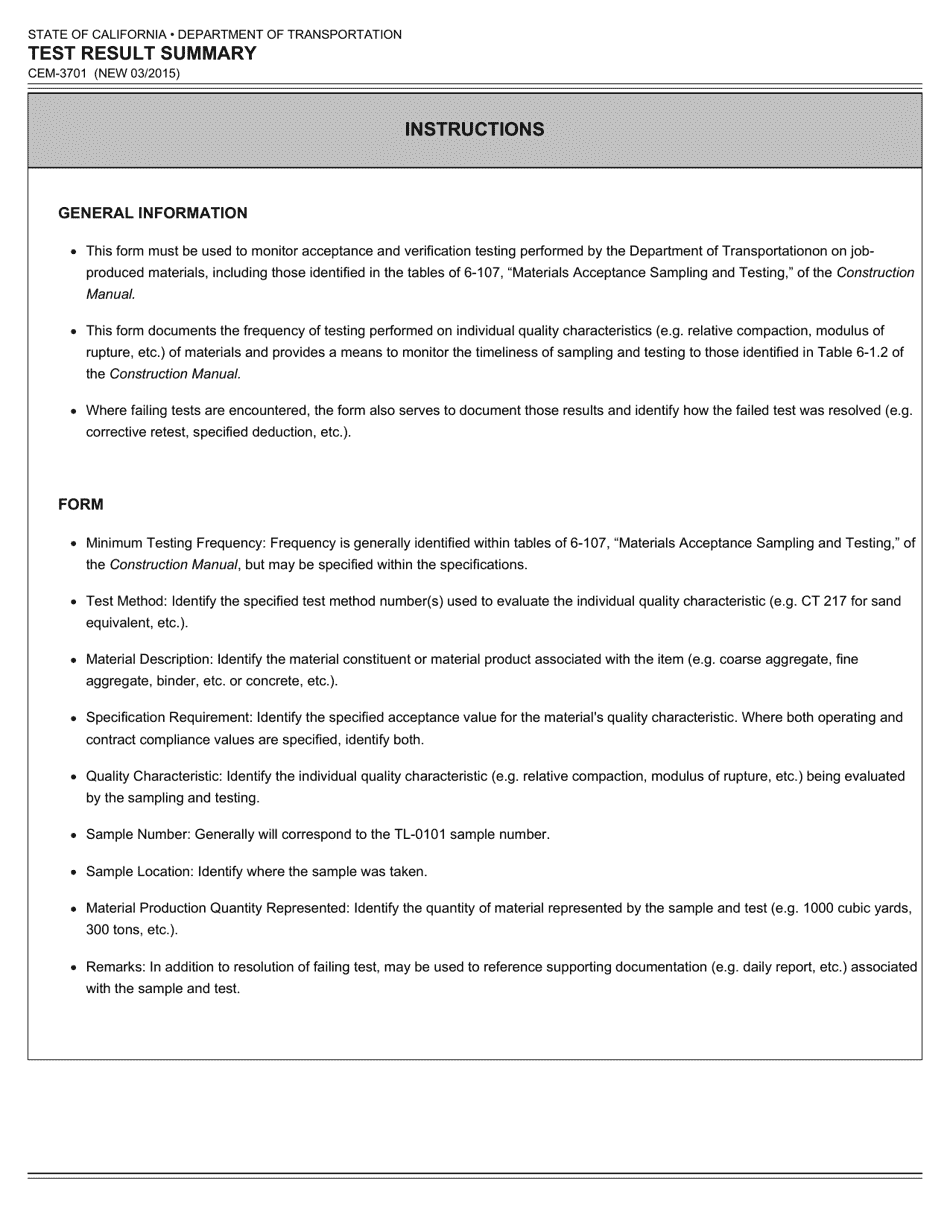 Form CEM-3701 Test Result Summary - California, Page 2