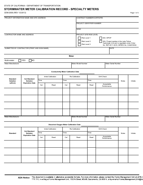 Form CEM-2058  Printable Pdf