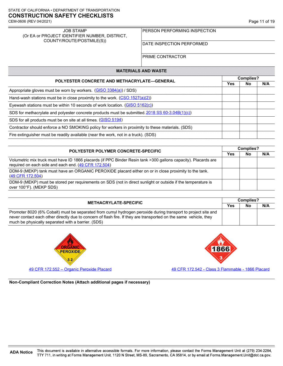 Form CEM-0606 Construction Safety Checklists - California, Page 12
