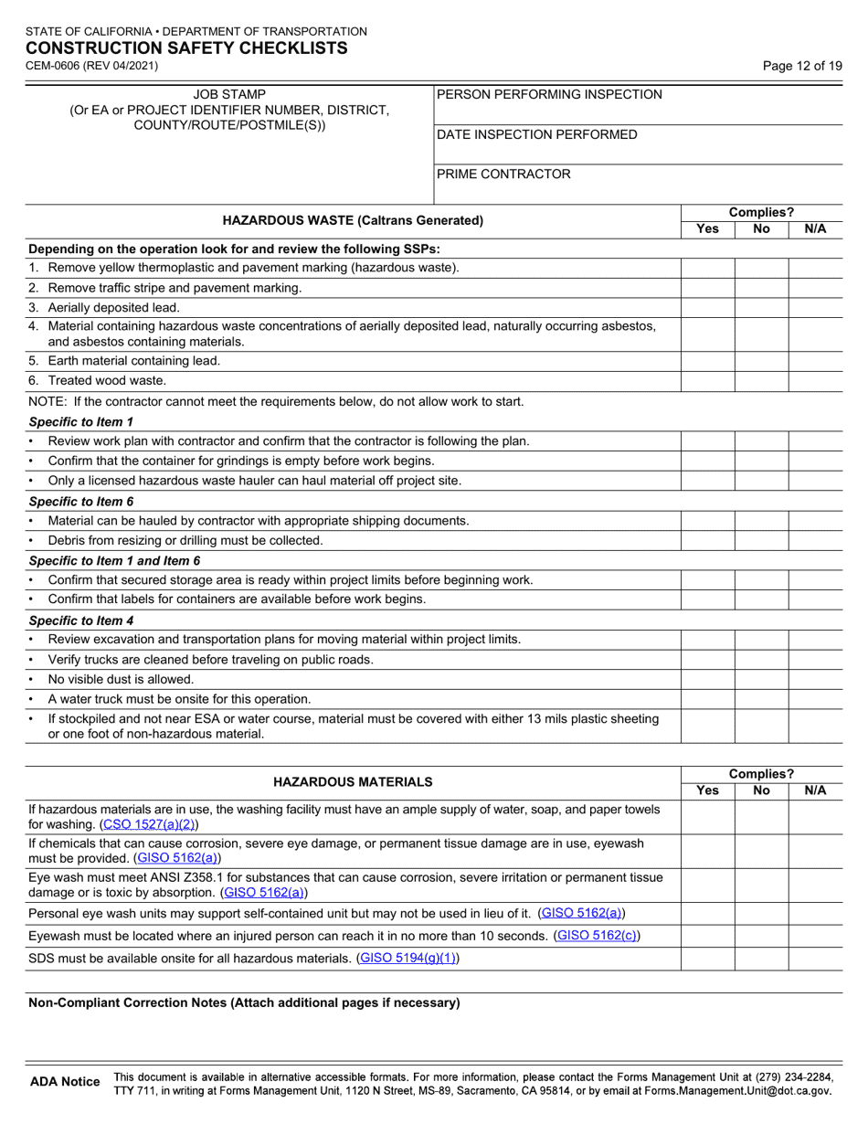 Form CEM-0606 Download Fillable PDF or Fill Online Construction Safety ...