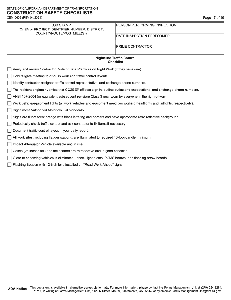 Form CEM-0606 Construction Safety Checklists - California, Page 18
