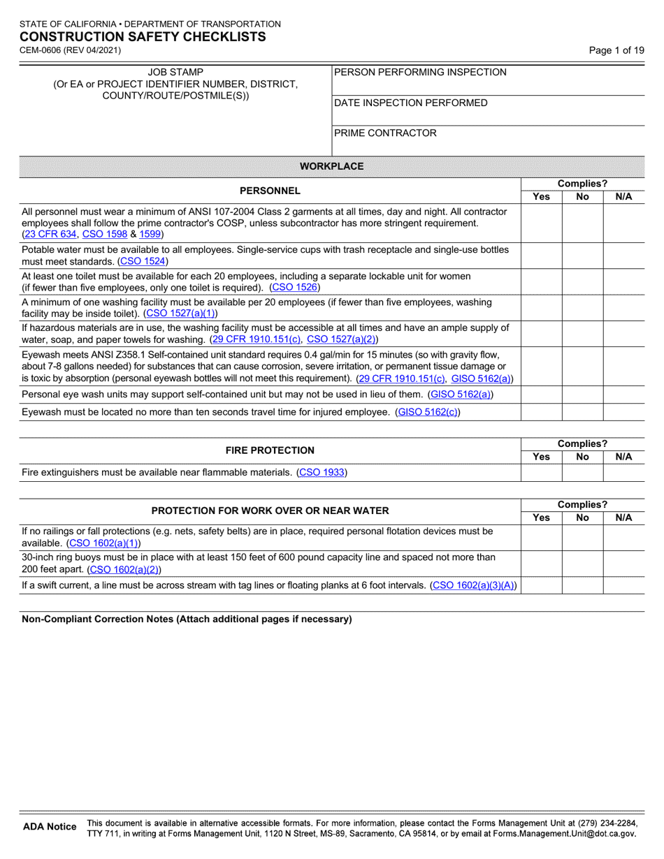 Form CEM-0606 Construction Safety Checklists - California, Page 2