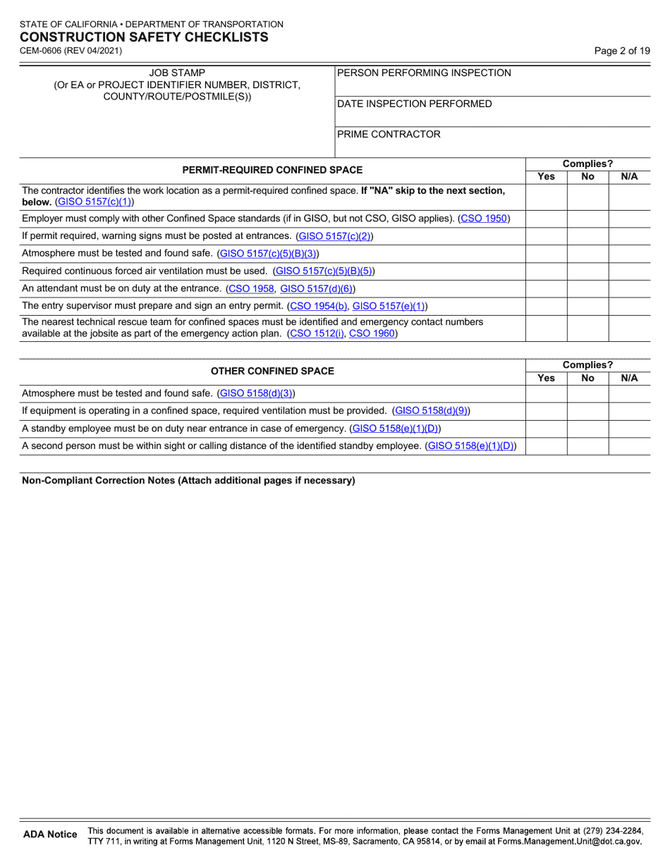 Form CEM-0606 Construction Safety Checklists - California, Page 3