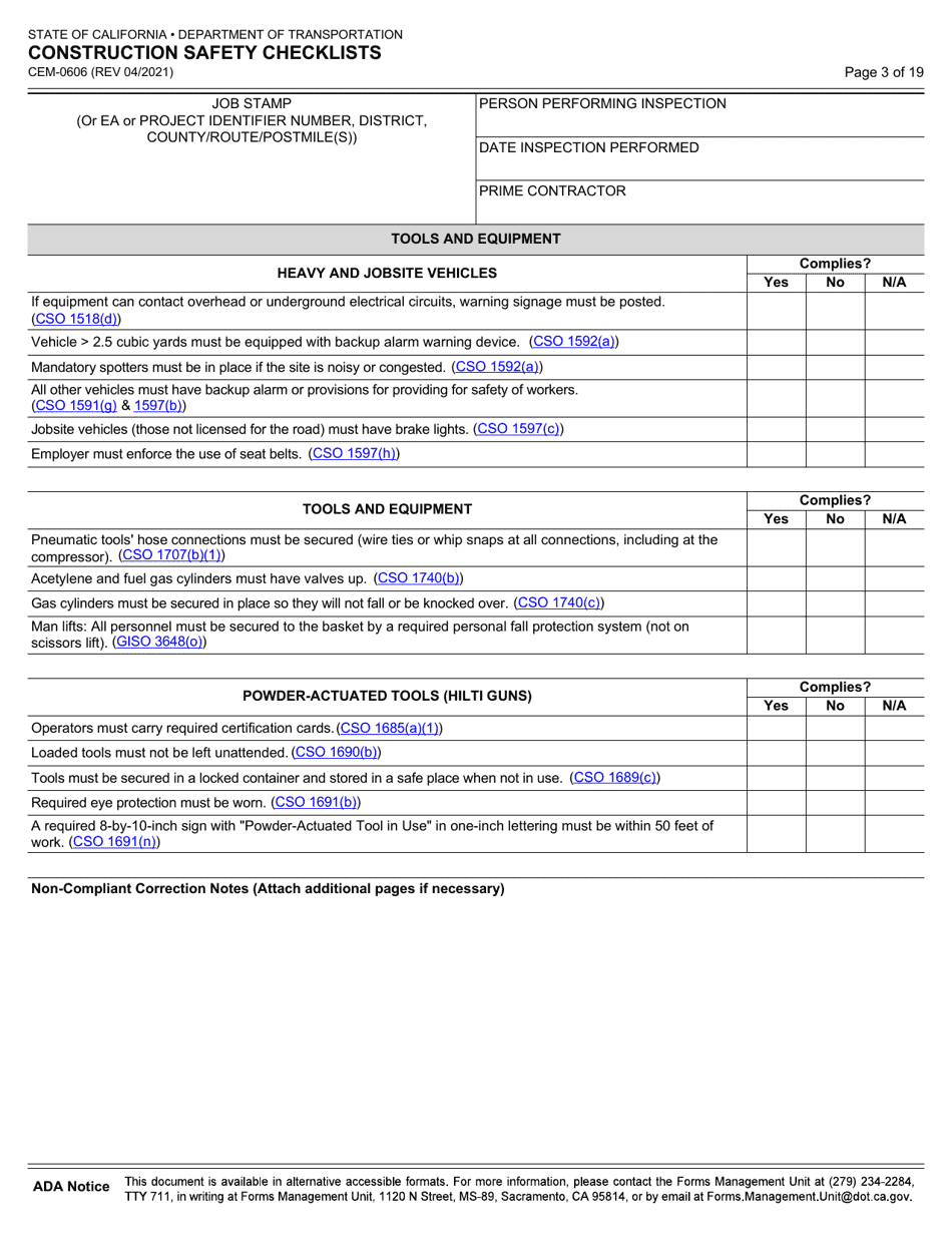 Form CEM-0606 Construction Safety Checklists - California, Page 4