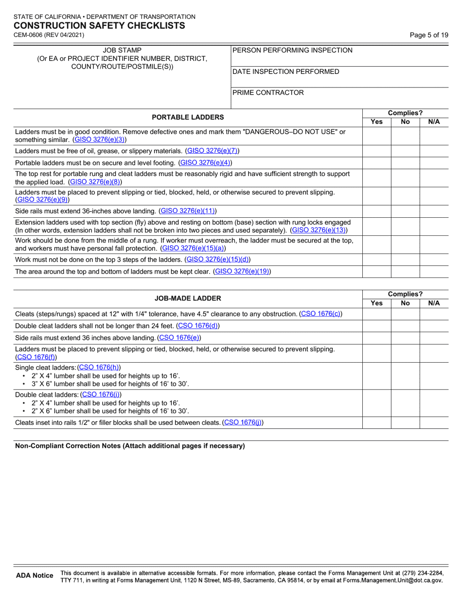 Form CEM-0606 Construction Safety Checklists - California, Page 6