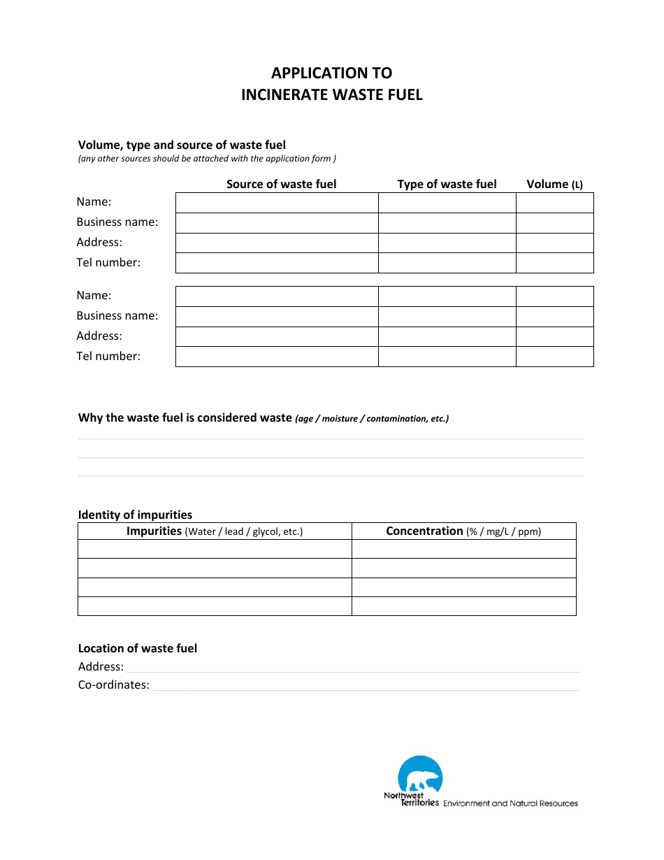 Application to Incinerate Waste Fuel - Northwest Territories, Canada, Page 1