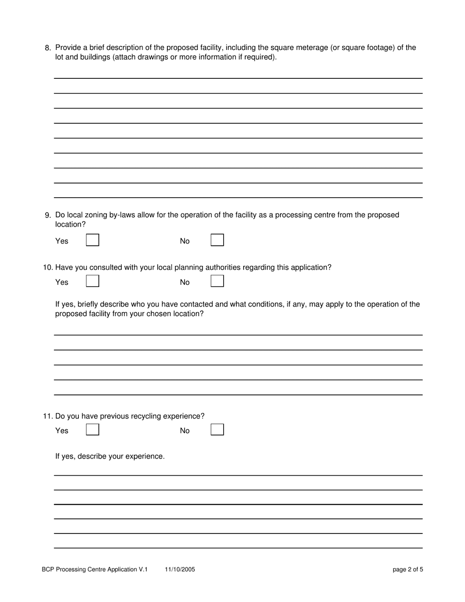 Application for a Beverage Container Processing Centre Licence - Northwest Territories, Canada, Page 2