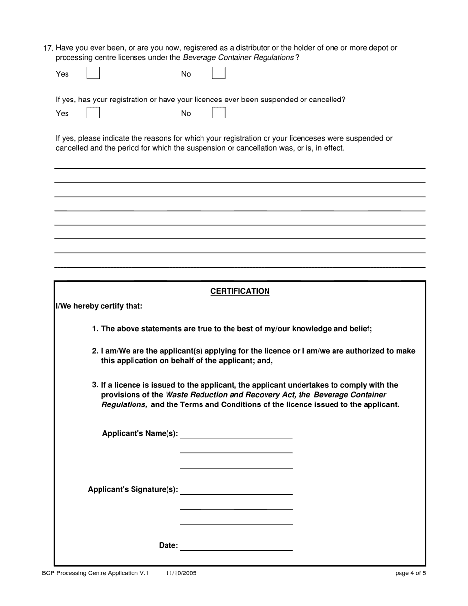 Application for a Beverage Container Processing Centre Licence - Northwest Territories, Canada, Page 4