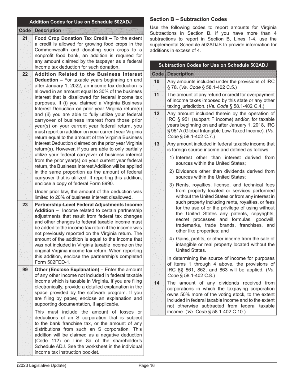 Instructions for Form 502 Pass-Through Entity Return of Income and Return of Nonresident Withholding Tax - Virginia, Page 18