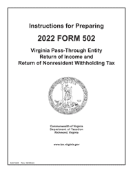 Instructions for Form 502 Pass-Through Entity Return of Income and Return of Nonresident Withholding Tax - Virginia