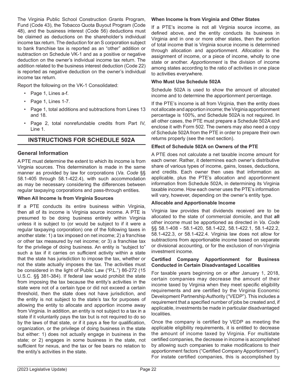 Instructions for Form 502 Pass-Through Entity Return of Income and Return of Nonresident Withholding Tax - Virginia, Page 24