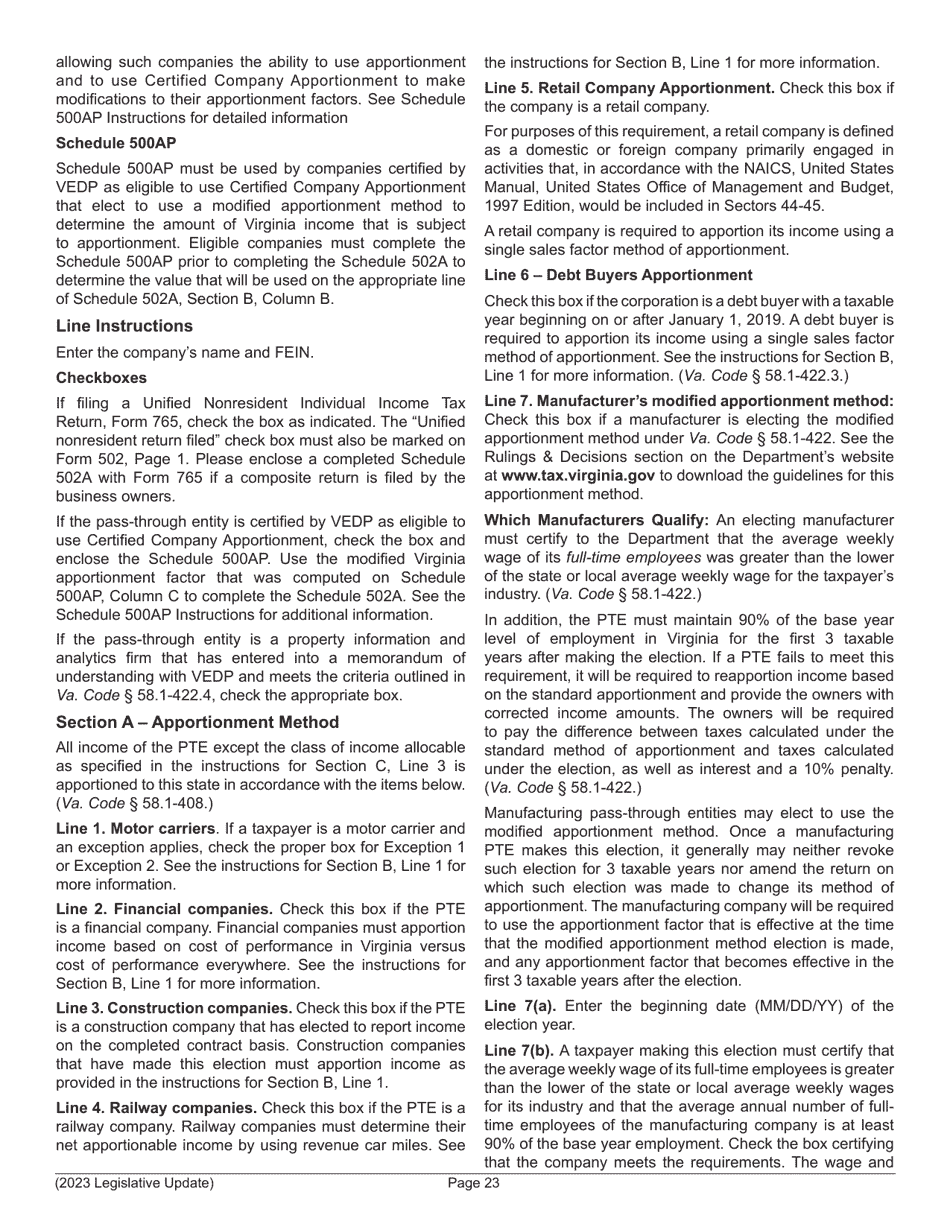 Instructions for Form 502 Pass-Through Entity Return of Income and Return of Nonresident Withholding Tax - Virginia, Page 25