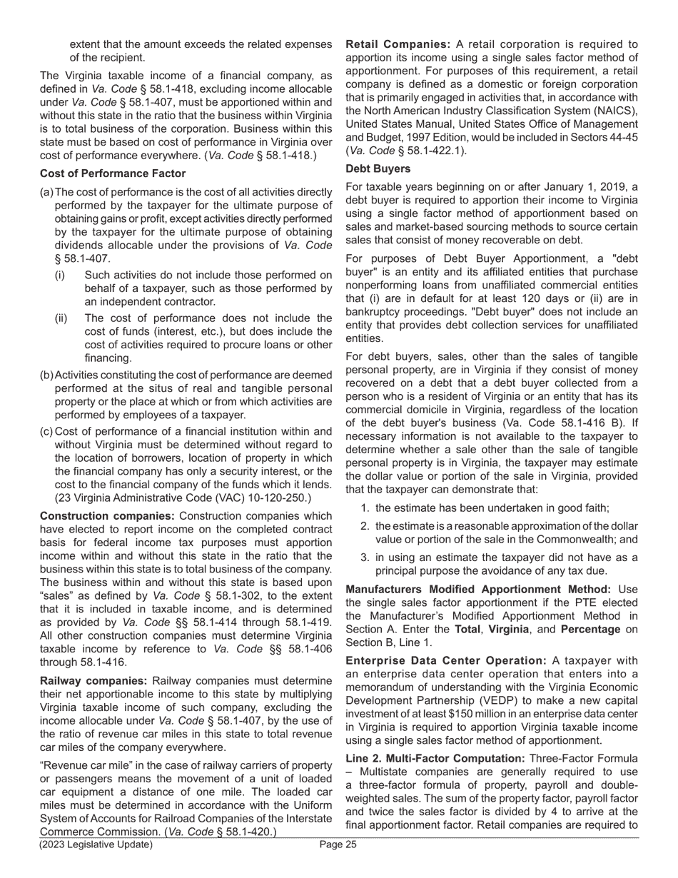 Instructions for Form 502 Pass-Through Entity Return of Income and Return of Nonresident Withholding Tax - Virginia, Page 27
