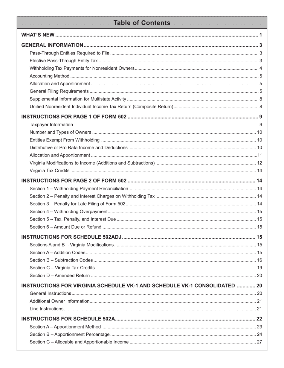 Instructions for Form 502 Pass-Through Entity Return of Income and Return of Nonresident Withholding Tax - Virginia, Page 2