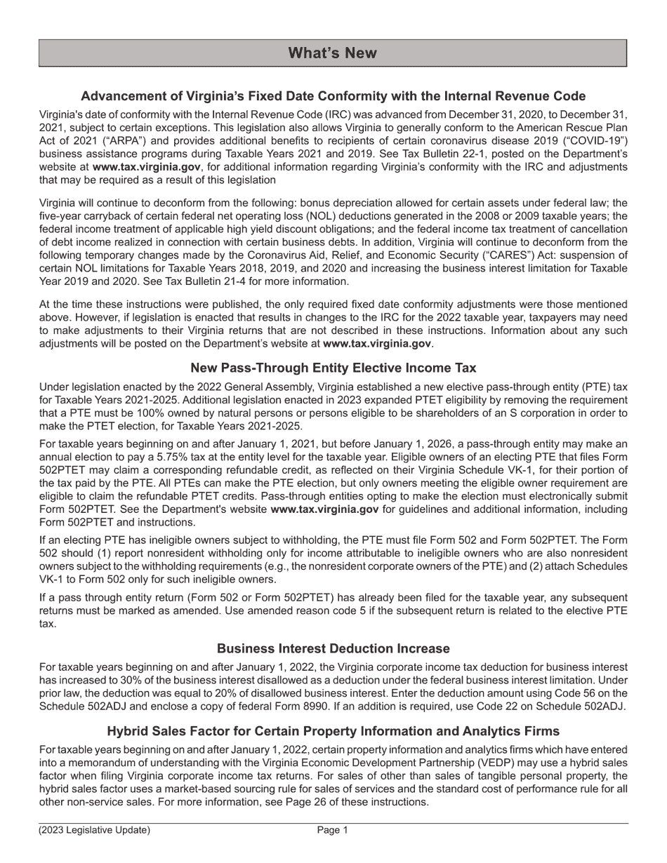 Instructions for Form 502 Pass-Through Entity Return of Income and Return of Nonresident Withholding Tax - Virginia, Page 3
