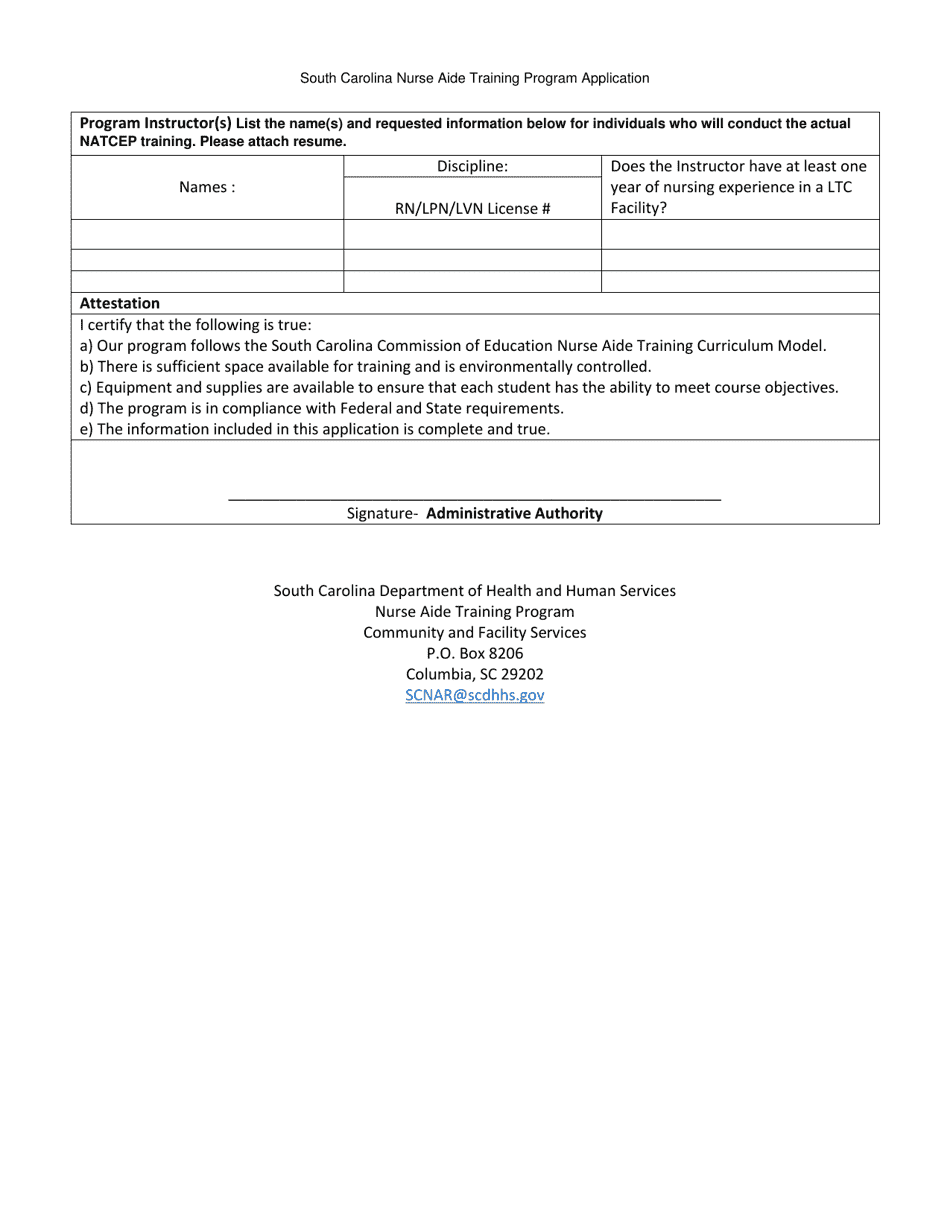 South Carolina Nurse Aide Training Program Application - South Carolina, Page 4