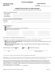 Document preview: Form 600-00033 Request for Access to Court Record - Vermont