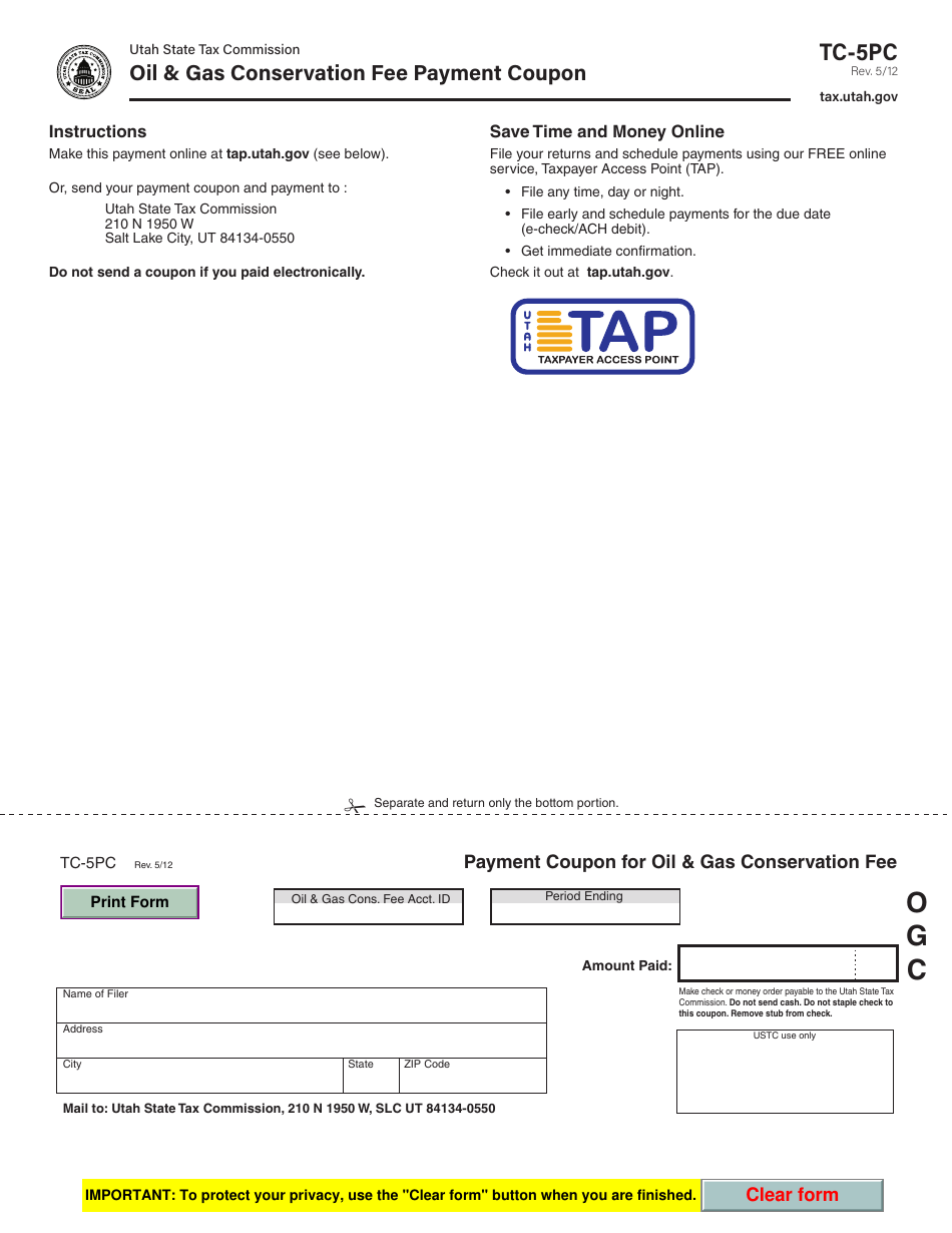 Form TC5PC Fill Out, Sign Online and Download Fillable PDF, Utah Templateroller
