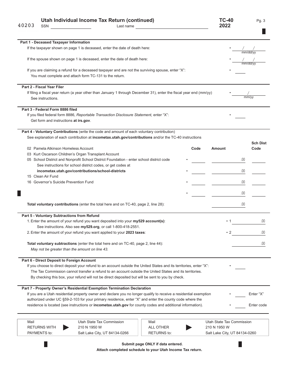 Form Tc 40 2022 Fill Out Sign Online And Download Fillable Pdf Utah Templateroller 2491