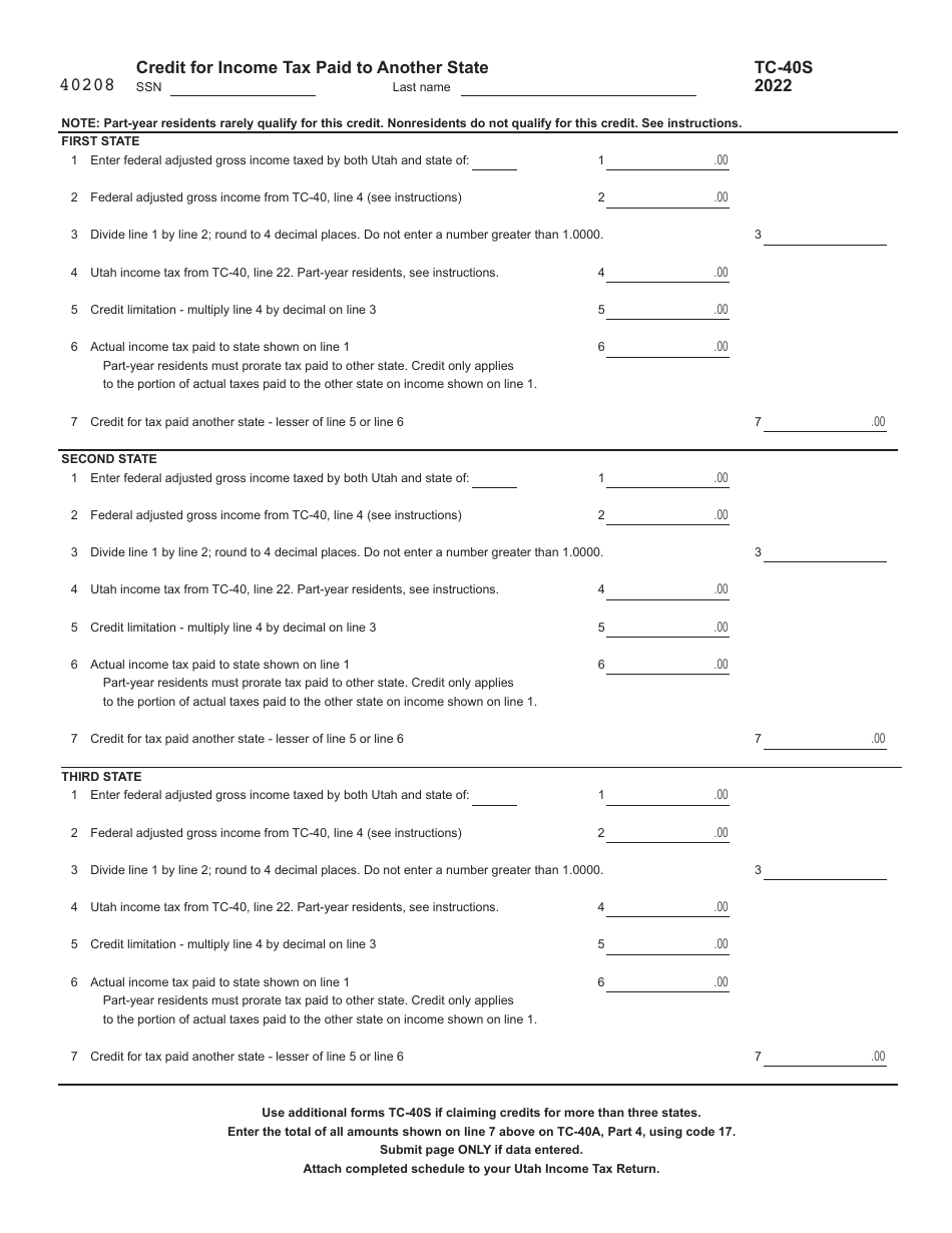 Form TC-40 Utah Individual Income Tax Return - Utah, Page 7