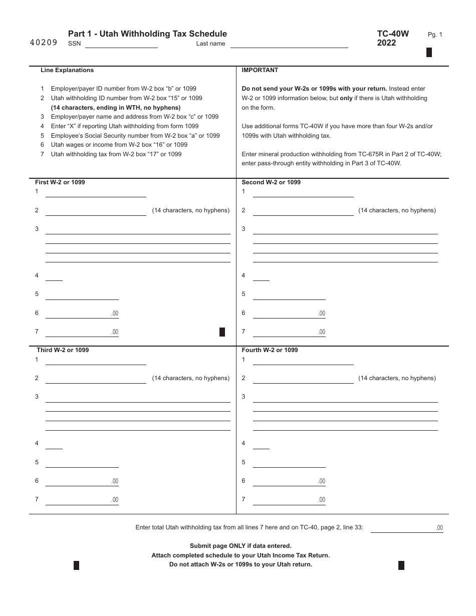 Form TC-40 Utah Individual Income Tax Return - Utah, Page 8