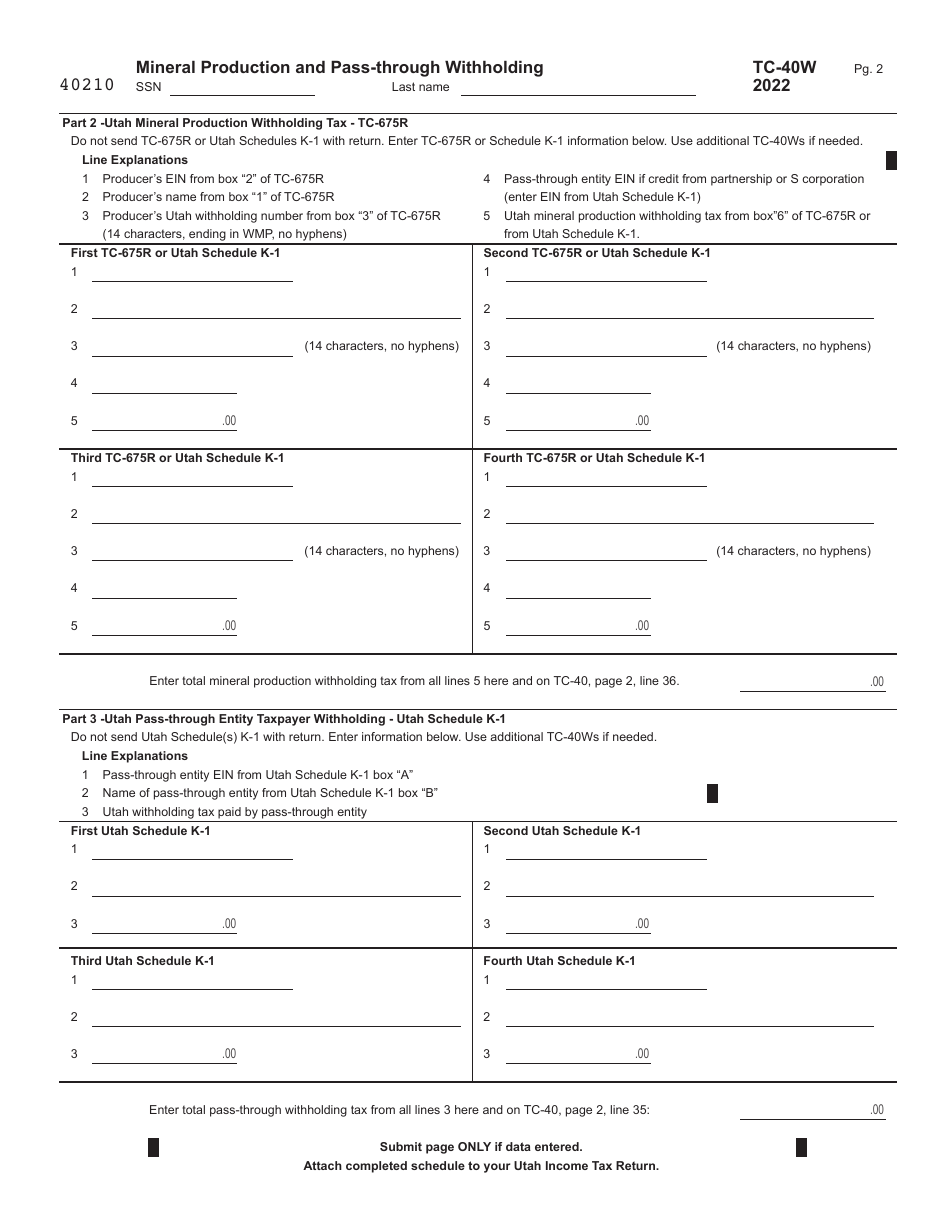 Form TC-40 Utah Individual Income Tax Return - Utah, Page 9