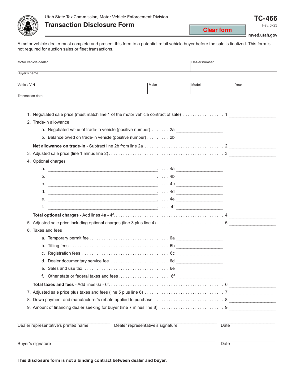 Form TC-466 - Fill Out, Sign Online And Download Fillable PDF, Utah ...