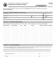 Document preview: Form TC-841 Request for Certificate of Sale - Utah