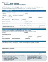 Document preview: Form 20-715-06WA Quebec Health Record (Qhr) Complaint - Quebec, Canada