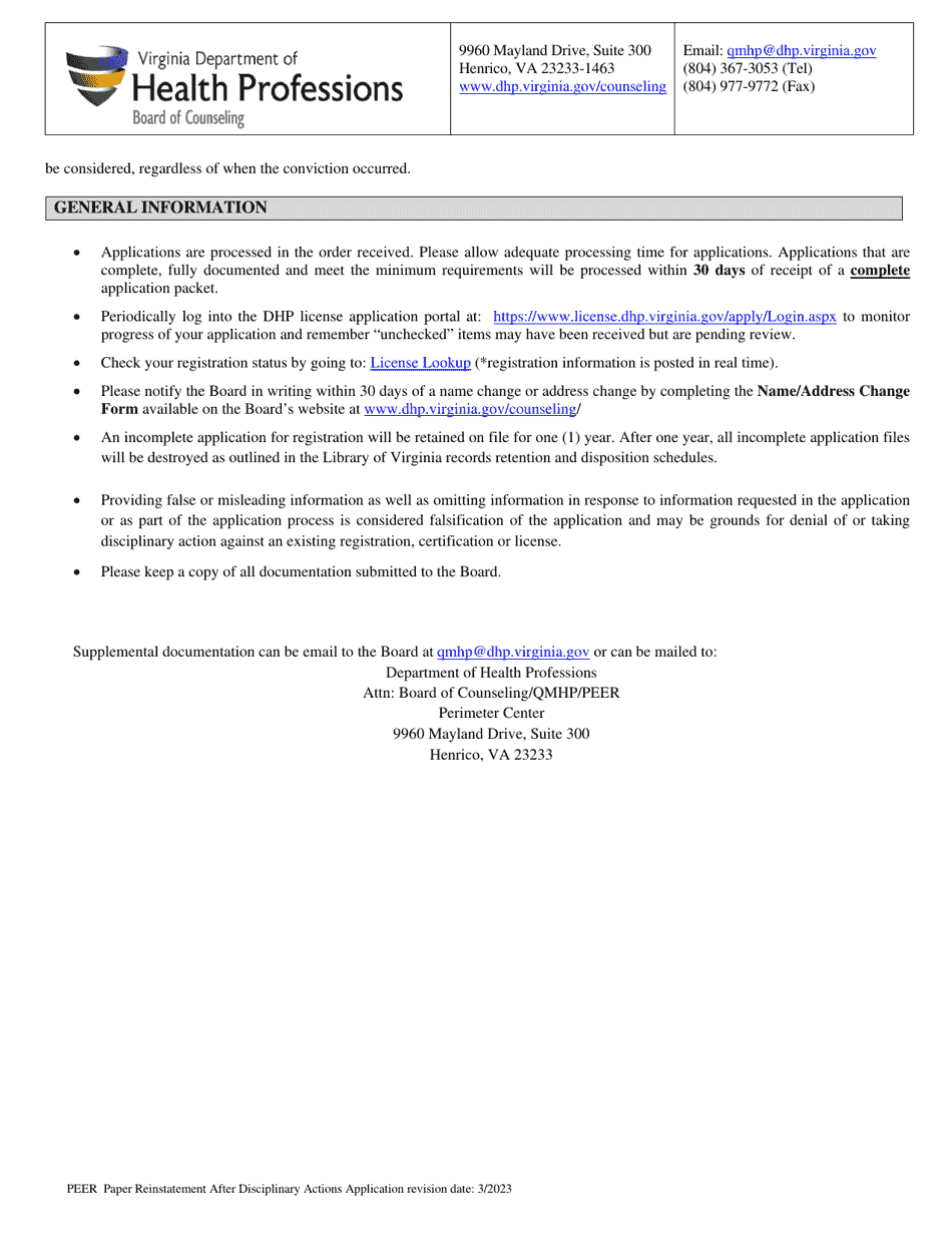Reinstatement Aplication for Registered Peer Recovery Specialists (Rprs) Following Revocation or Suspension - Virginia, Page 2