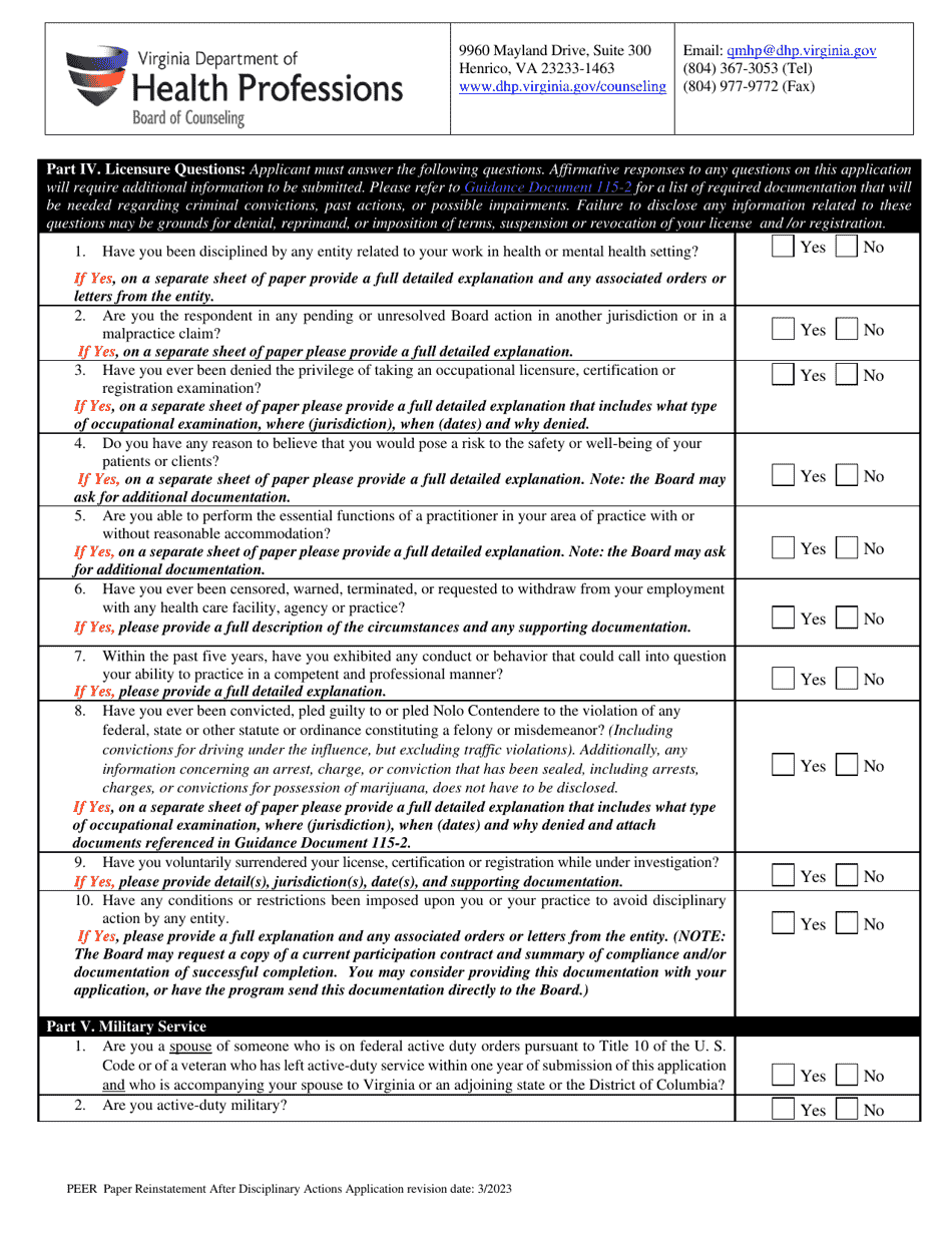 Reinstatement Aplication for Registered Peer Recovery Specialists (Rprs) Following Revocation or Suspension - Virginia, Page 4