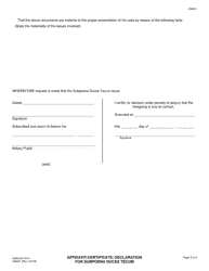 Form VN001 Affidavit/Certificate/ Declaration for Subpoena Duces Tecum - County of Ventura, California, Page 2