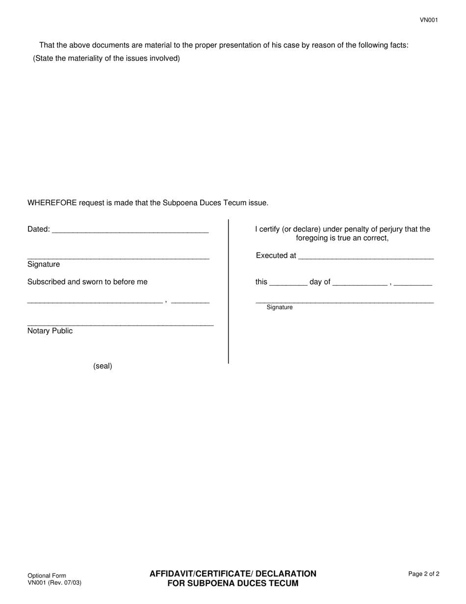 Form VN001 - Fill Out, Sign Online and Download Fillable PDF, County of ...