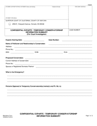 Document preview: Form VN248 Confidential Exparte/Temporary Conservatorship Information Summary (For Court Investigator) - County of Ventura, California