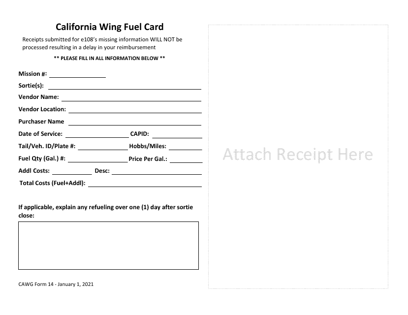 CAWG Form 14 California Wing Fuel Card