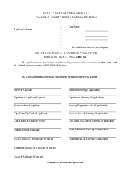 Document preview: Form 96-C1A Application to Seal Record of Conviction Pursuant to R.c. 2953.32(B)(1)(A) - Franklin County, Ohio