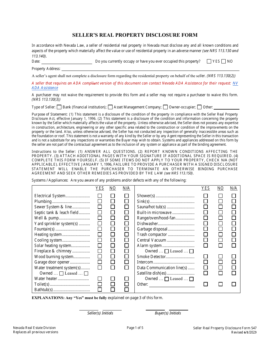 Form 547 Download Fillable PDF or Fill Online Seller's Real Property