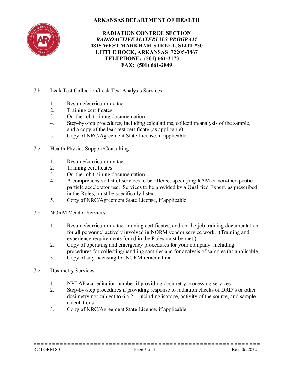 RC Form 801 Application for Registration as a Vendor in the State of Arkansas - Arkansas, Page 3