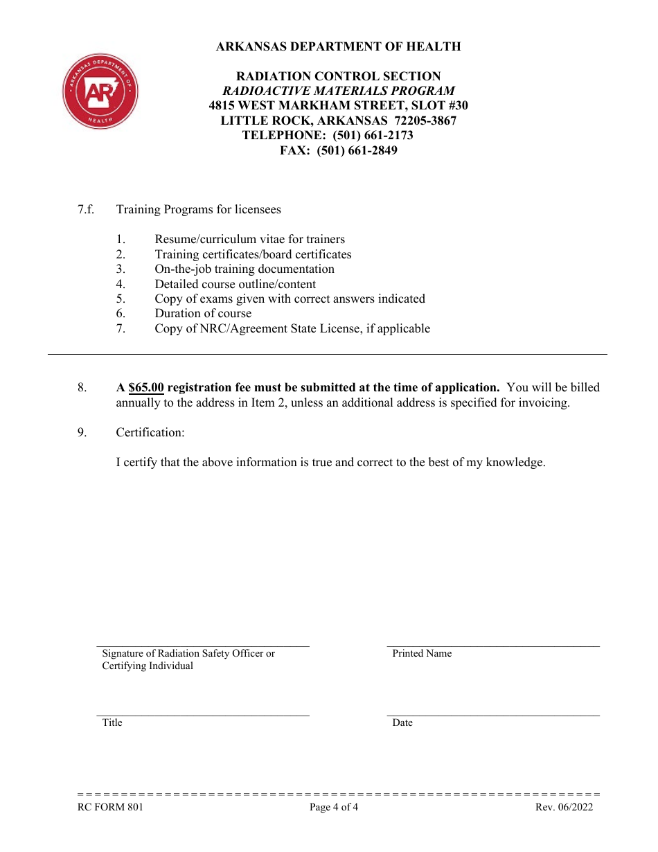 RC Form 801 Application for Registration as a Vendor in the State of Arkansas - Arkansas, Page 4