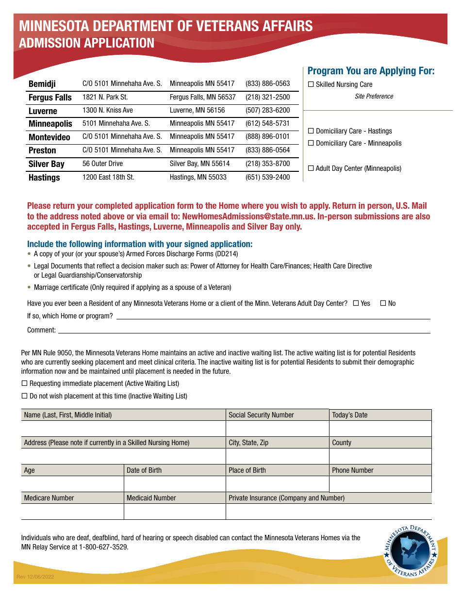 Admission Application - Minnesota, Page 1