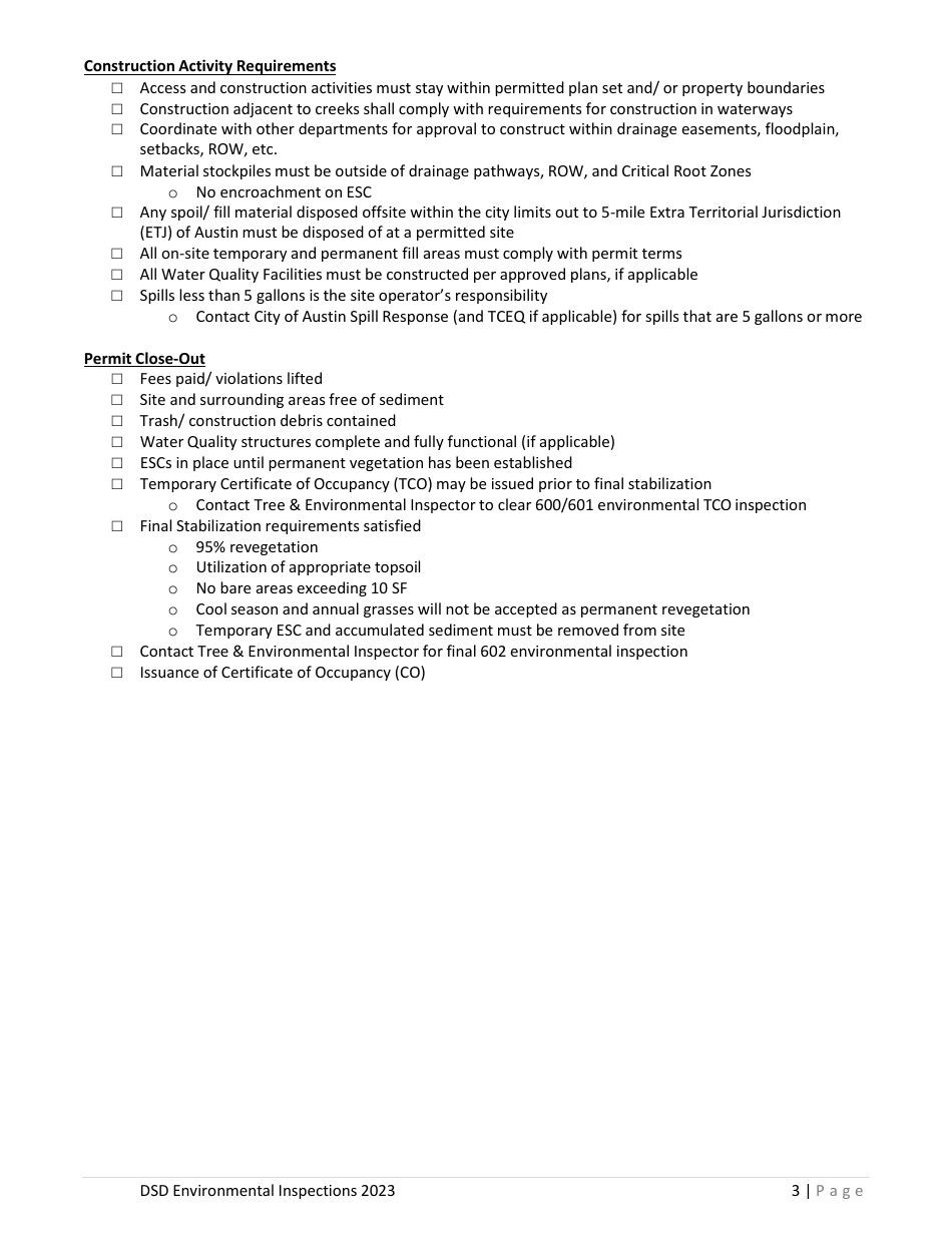 Pre-construction Meeting Handout (Residential Sites) - City of Austin, Texas, Page 3