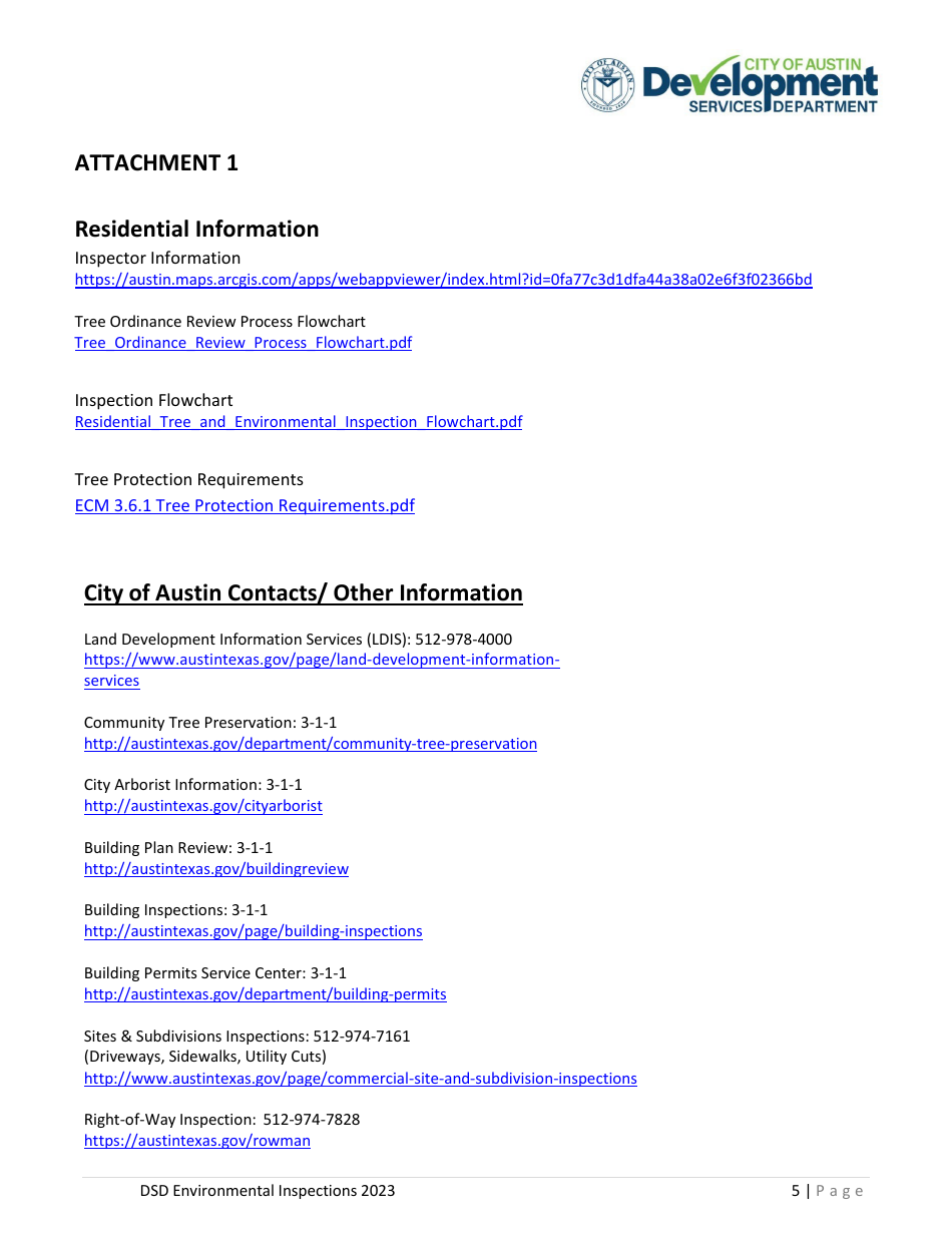 Pre-construction Meeting Handout (Residential Sites) - City of Austin, Texas, Page 5