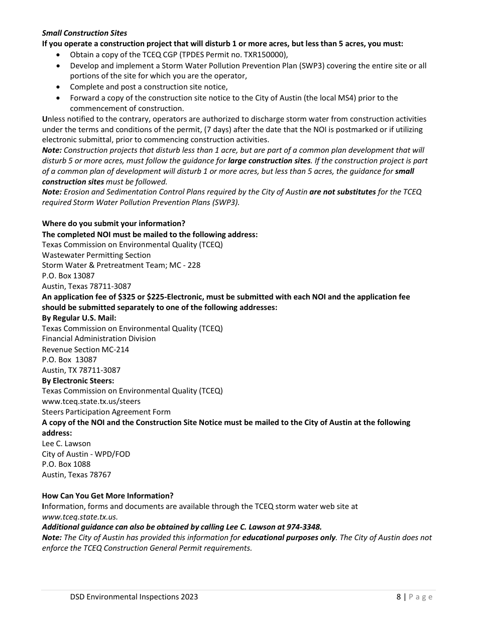 Pre-construction Meeting Handout (Residential Sites) - City of Austin, Texas, Page 8