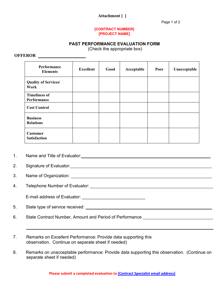 Attachment J.4 Past Performance Evaluation Form - Washington, D.C., Page 1