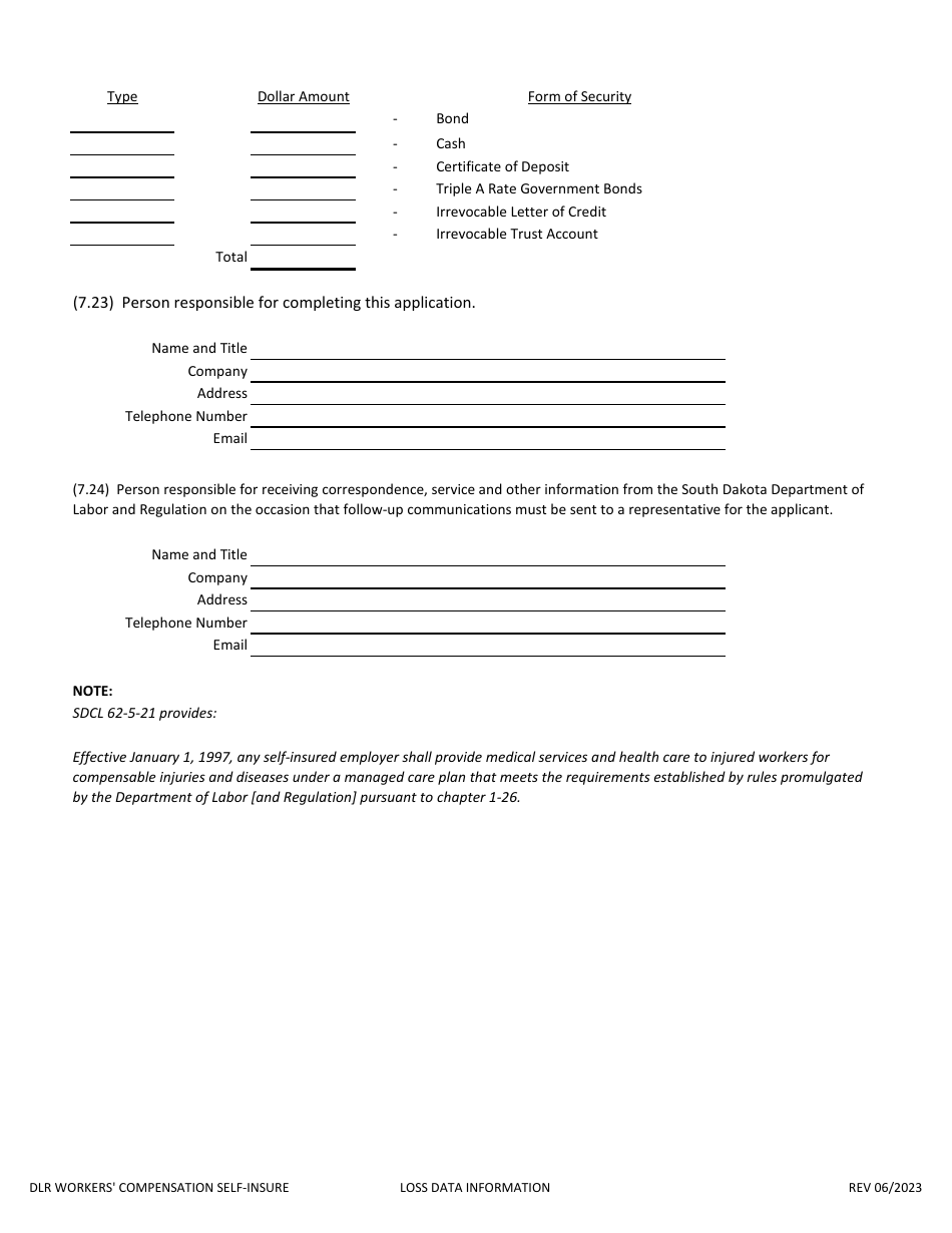 Application to Self-insure Workers Compensation Liabilities - South Dakota, Page 15